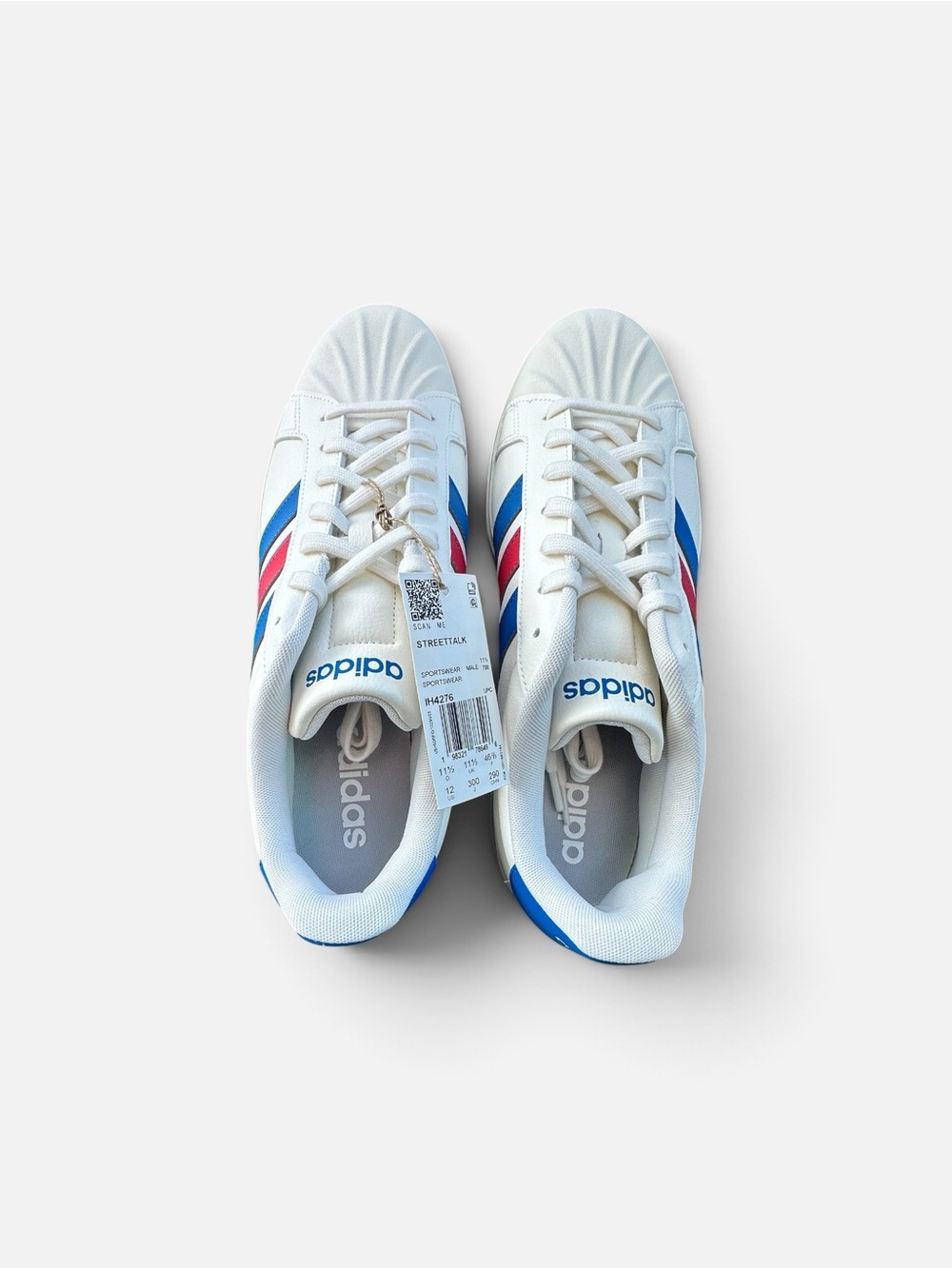 adidas White Sneakers with Blue & Pink Accent Stripes